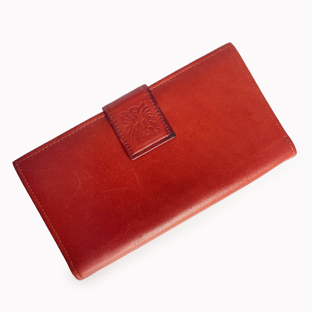 Vintage Anne Klein Wallet Checkbook Holder Bifold Rust Leather Kiss Lock